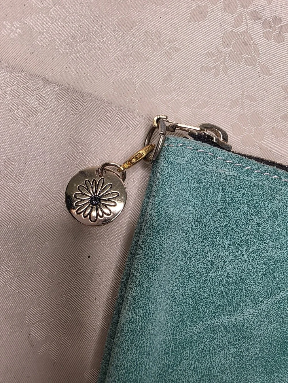 Planner Perfect Teal Turquoise Leather Zippered Pouch Clutch Makeup Bag